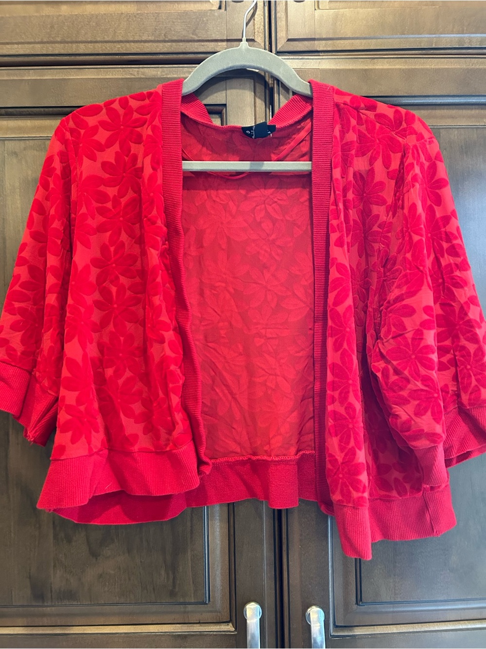 torrid Red Floral Burnout Open-Front Sweater Cardigan
